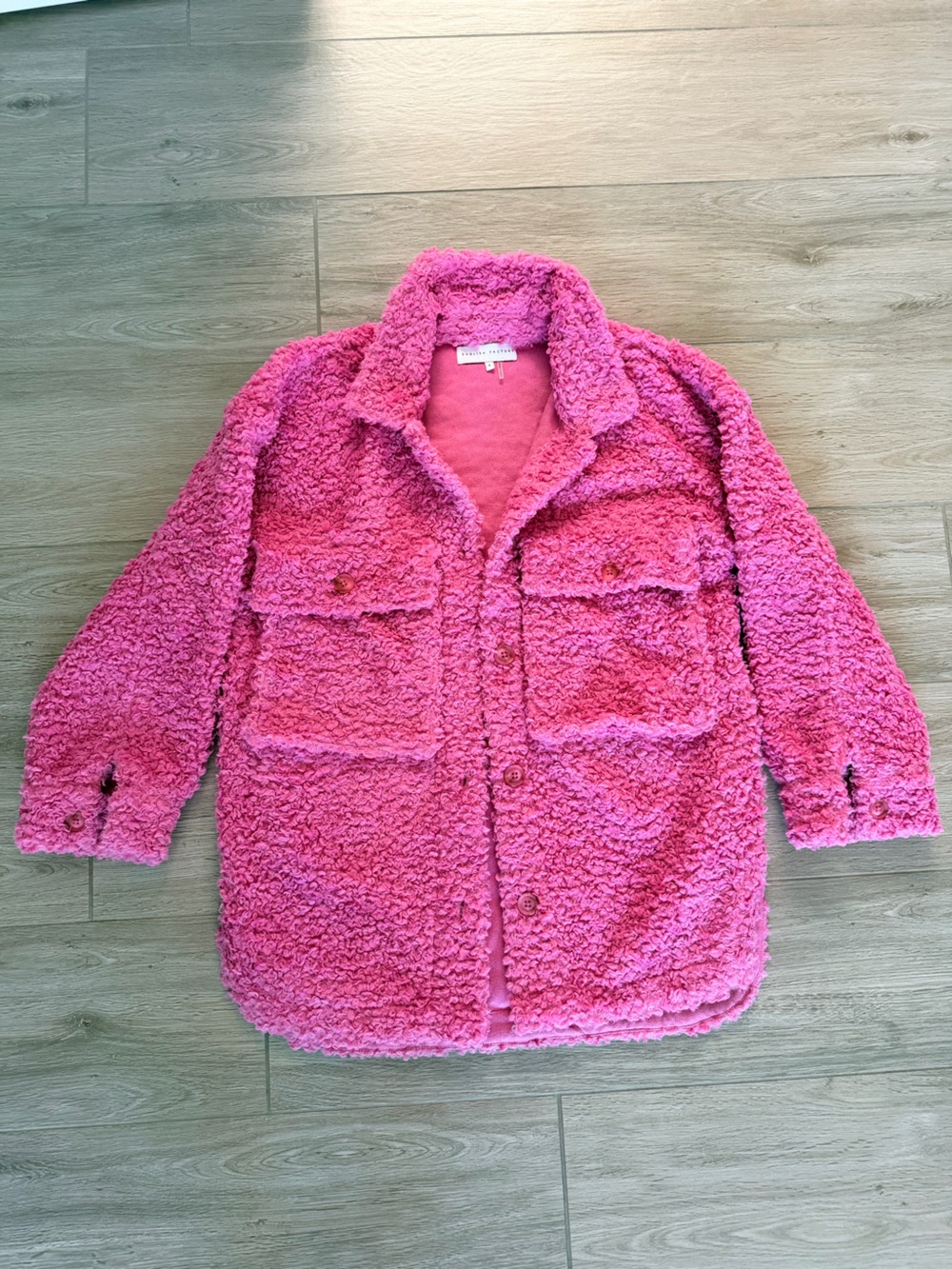 English Factory Plush Pink Sherpa Button-Up Jacket